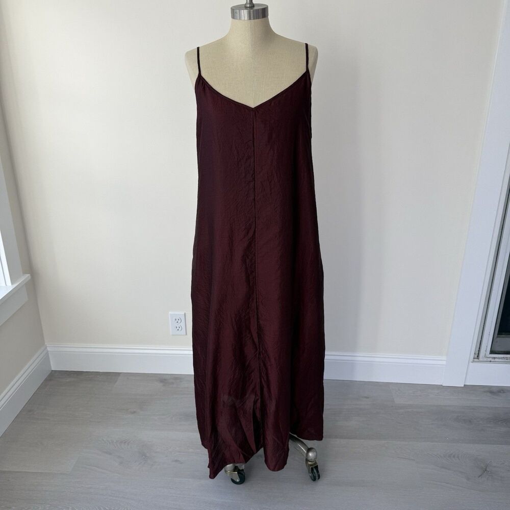 Peruvian Connection 100% Silk Maxi Slip Dress 100% Cotton Lined With Pockets